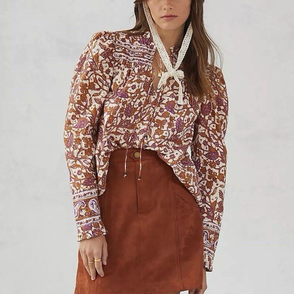 Love The Label Puff Sleeve Blouse In Brown Size Medium